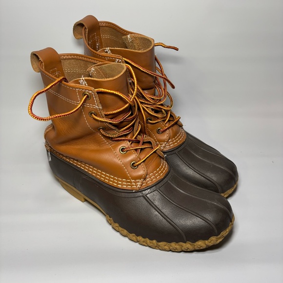 LL Bean Boots Womens 9M Duck Bean Lace Up Classic Rain Work Leather Brown - Picture 3 of 9